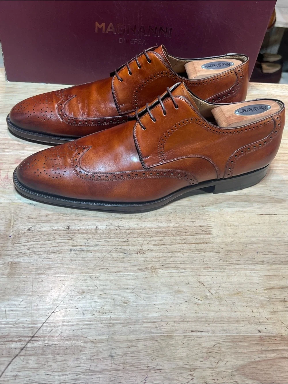 Magnanni Men’s Cognac Leather  Wingtip Derbies US Sz10.5M Made In Spain 🇪🇸